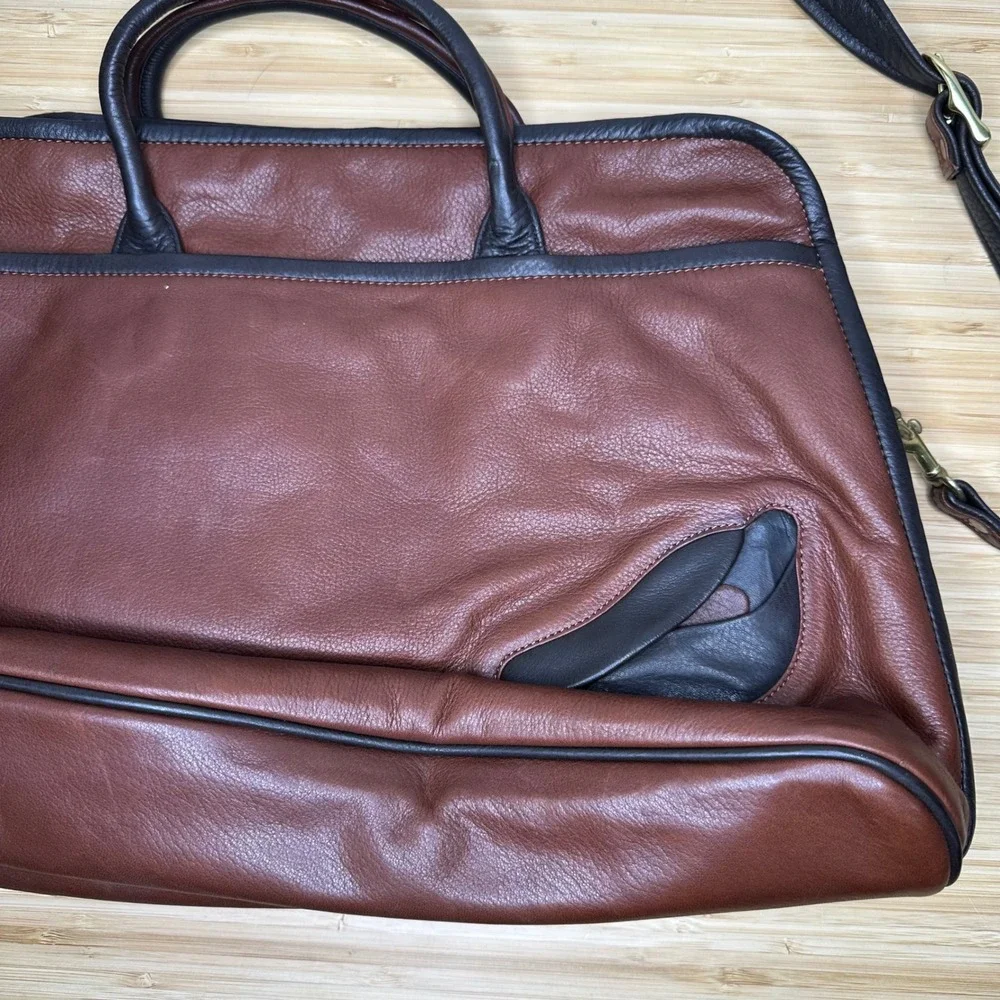 Mowen Leather Designs Messenger Briefcase Bag Brown Black Leather Academia GUC - Picture 3 of 16